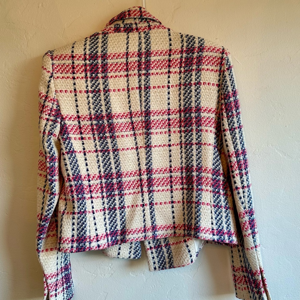 Zara blue, pink and cream plaid tweed double breasted blazer. NWT size M - Picture 3 of 10